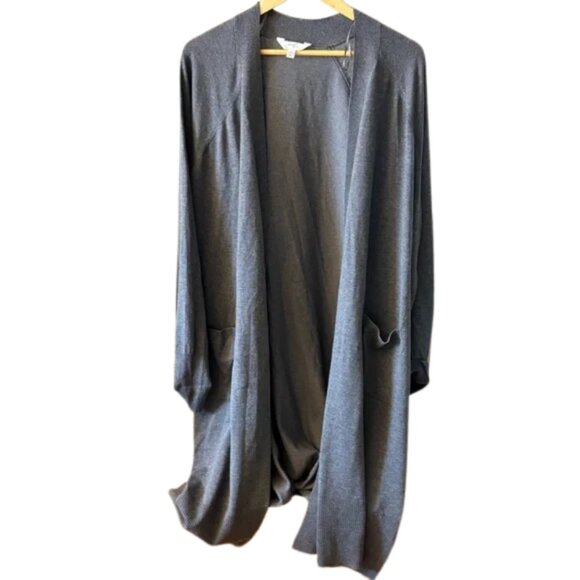 Terra & Sky Sweaters - Terra & Sky 3X Charcoal Long Open Front Cardigan Duster